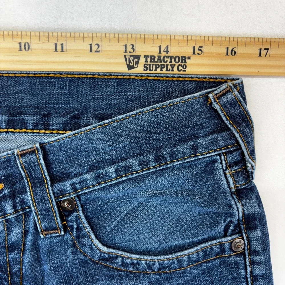 True Religion‎ Billy Denim Shorts Mens 32 Blue Made in USA Raw Hem Horseshoe